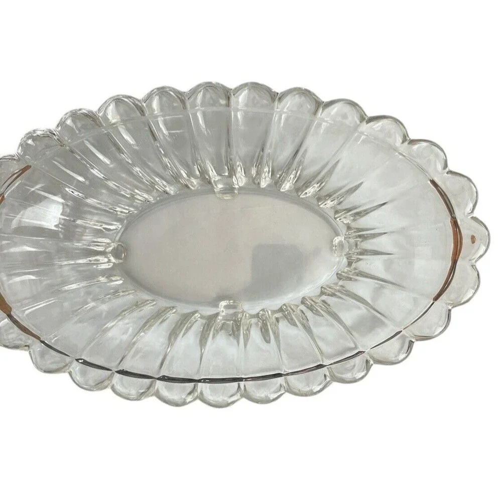 Heisey Crystolite (#1503) 13” Oval Footed Center Bowl Pair Rosette Candleholders